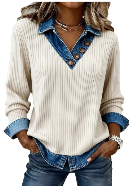 Haut en maille à col en denim