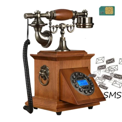 Téléphone fixe sans fil, rétro, en bois et métal,