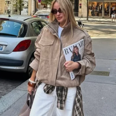 Veste en daim col montant